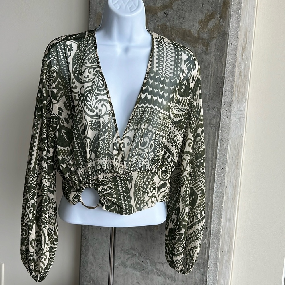 ZARA Printed Surplice Top Blouse - Size M